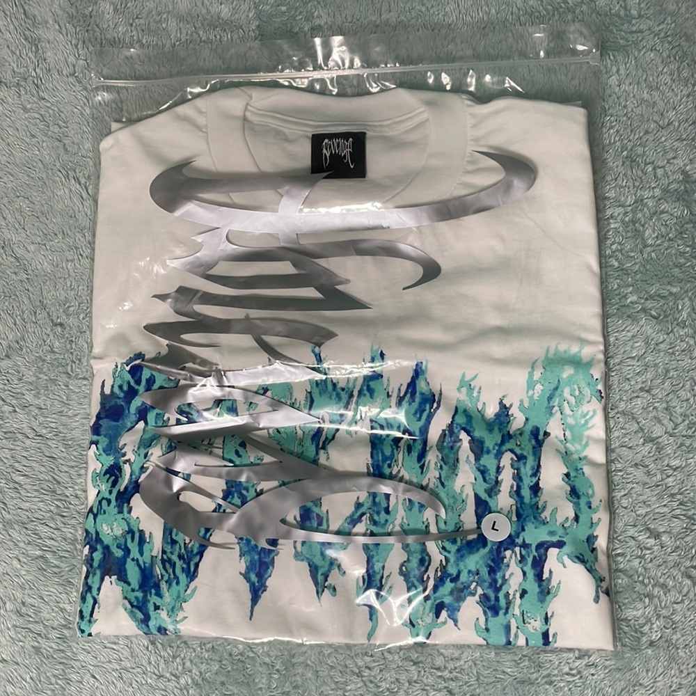 Revenge T-Shirt - White with Blue Lettering